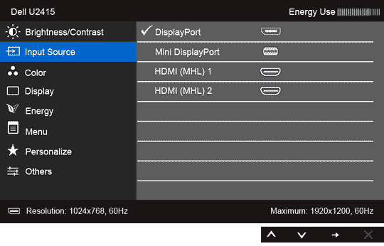 Dell U2415 OSD menu