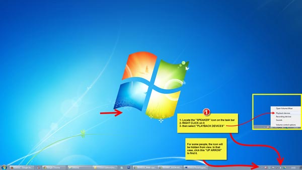 Windows 7 speaker icon on the taskbar
